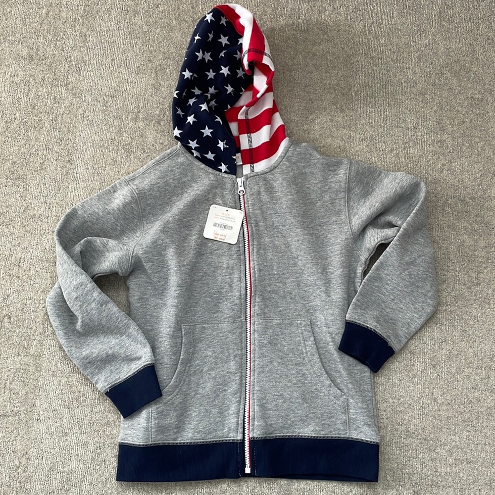 NWT Gymboree American Flag hooded sweatshirt s 7-8